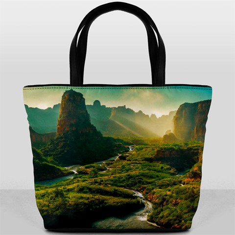 Mountains Trees Forest Bucket Bag from ArtsNow.com Front