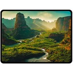 Mountains Trees Forest 80  x 56  Fleece Blanket (Large)
