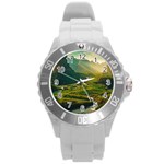 Mountains Trees Forest Round Plastic Sport Watch (L)