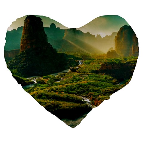 Mountains Trees Forest Large 19  Premium Heart Shape Cushions from ArtsNow.com Front