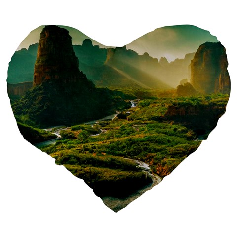 Mountains Trees Forest Large 19  Premium Heart Shape Cushions from ArtsNow.com Back