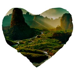 Mountains Trees Forest Large 19  Premium Heart Shape Cushions from ArtsNow.com Back