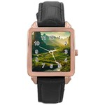 Mountains Trees Forest Rose Gold Leather Watch 