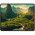 Mountains Trees Forest 60  x 50  Two Sides Fleece Blanket (Medium)