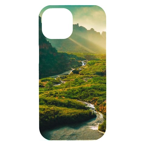 Mountains Trees Forest iPhone 15 Black UV Print PC Hardshell Case from ArtsNow.com Front