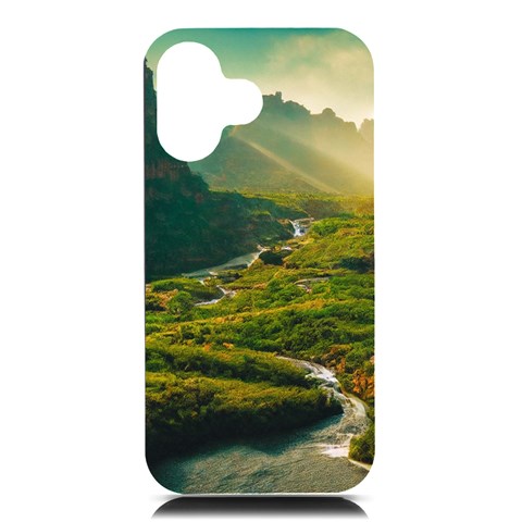 Mountains Trees Forest iPhone 16 Black UV Print PC Hardshell Case from ArtsNow.com Front