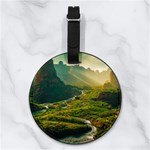 Mountains Trees Forest Nappa Leather Luggage Tag Round