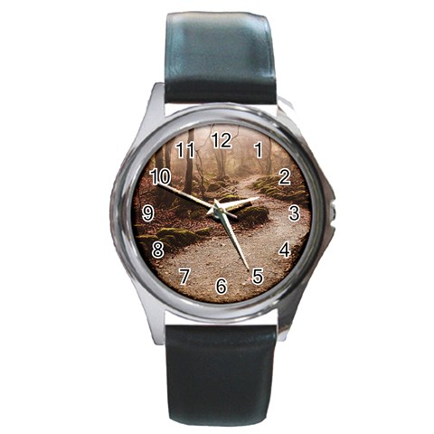 Path Trees Forest Fantasy Round Metal Watch from ArtsNow.com Front