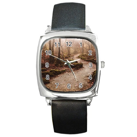 Path Trees Forest Fantasy Square Metal Watch from ArtsNow.com Front