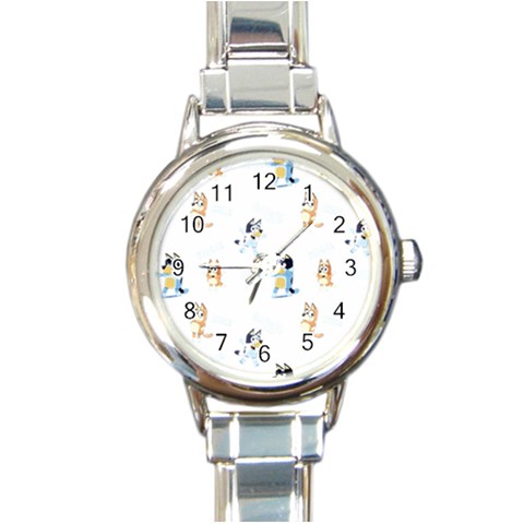 Bluey, Bluey merch, Bluey pattern, Bluey Bluey, bingo, Bluey design, bluey dog Round Italian Charm Watch from ArtsNow.com Front