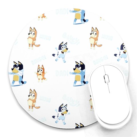 Bluey, Bluey merch, Bluey pattern, Bluey Bluey, bingo, Bluey design, bluey dog Round Mousepad from ArtsNow.com Front