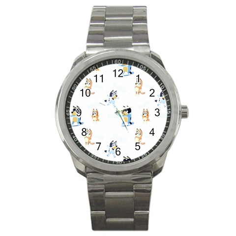 Bluey, Bluey merch, Bluey pattern, Bluey Bluey, bingo, Bluey design, bluey dog Sport Metal Watch from ArtsNow.com Front