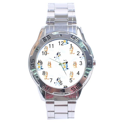 Bluey, Bluey merch, Bluey pattern, Bluey Bluey, bingo, Bluey design, bluey dog Stainless Steel Analogue Watch from ArtsNow.com Front