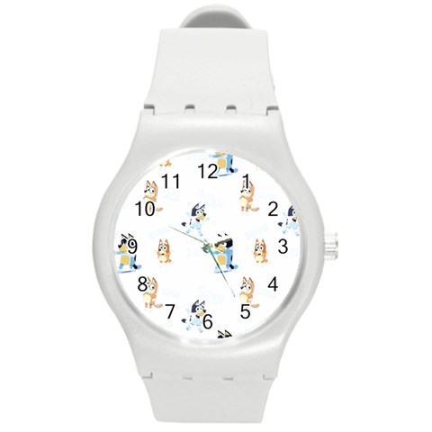 Bluey, Bluey merch, Bluey pattern, Bluey Bluey, bingo, Bluey design, bluey dog Round Plastic Sport Watch (M) from ArtsNow.com Front