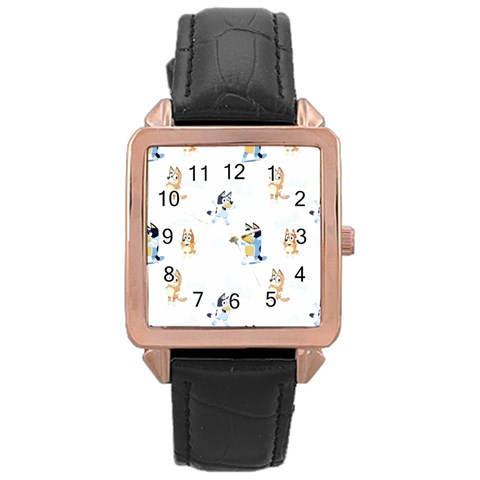 Bluey, Bluey merch, Bluey pattern, Bluey Bluey, bingo, Bluey design, bluey dog Rose Gold Leather Watch  from ArtsNow.com Front