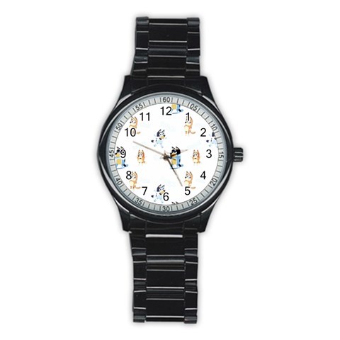 Bluey, Bluey merch, Bluey pattern, Bluey Bluey, bingo, Bluey design, bluey dog Stainless Steel Round Watch from ArtsNow.com Front