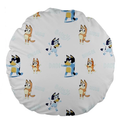 Bluey, Bluey merch, Bluey pattern, Bluey Bluey, bingo, Bluey design, bluey dog Large 18  Premium Flano Round Cushions from ArtsNow.com Front