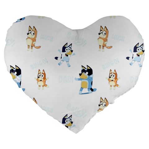 Bluey, Bluey merch, Bluey pattern, Bluey Bluey, bingo, Bluey design, bluey dog Large 19  Premium Flano Heart Shape Cushions from ArtsNow.com Front