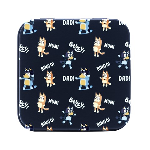 Bluey, Bluey merch, Bluey pattern, Bluey Bluey, bingo, Bluey design, bluey dog Square Metal Box (Black) from ArtsNow.com Front