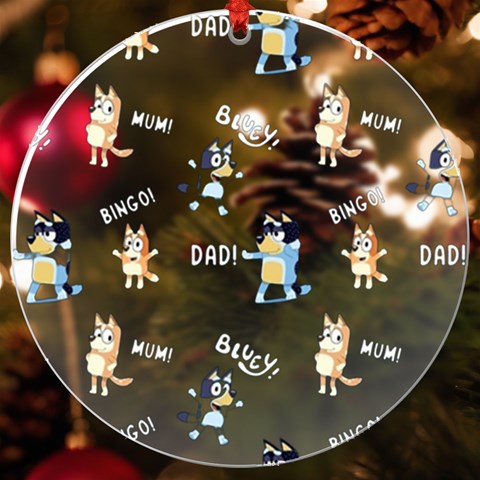Bluey, Bluey merch, Bluey pattern, Bluey Bluey, bingo, Bluey design, bluey dog UV Print Acrylic Ornament Round from ArtsNow.com Front