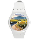 Sunflowers Flowers Nature Round Plastic Sport Watch (M)