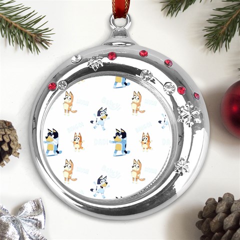 Bluey, Bluey merch, Bluey pattern, Bluey Bluey, bingo, Bluey design, bluey dog Metal Snowflake Red Crystal Round Ornament from ArtsNow.com Front