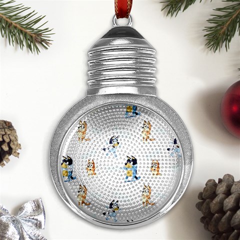 Bluey, Bluey merch, Bluey pattern, Bluey Bluey, bingo, Bluey design, bluey dog Metal Light Bulb Shape Ornament from ArtsNow.com Front