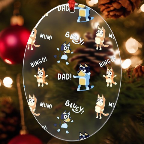 Bluey, Bluey merch, Bluey pattern, Bluey Bluey, bingo, Bluey design, bluey dog UV Print Acrylic Ornament Oval from ArtsNow.com Front