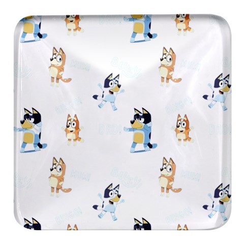 Bluey, Bluey merch, Bluey pattern, Bluey Bluey, bingo, Bluey design, bluey dog Square Glass Fridge Magnet (4 pack) from ArtsNow.com Front