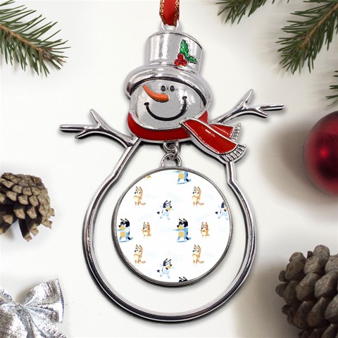 Bluey, Bluey merch, Bluey pattern, Bluey Bluey, bingo, Bluey design, bluey dog Metal Snowman Ornament from ArtsNow.com Front