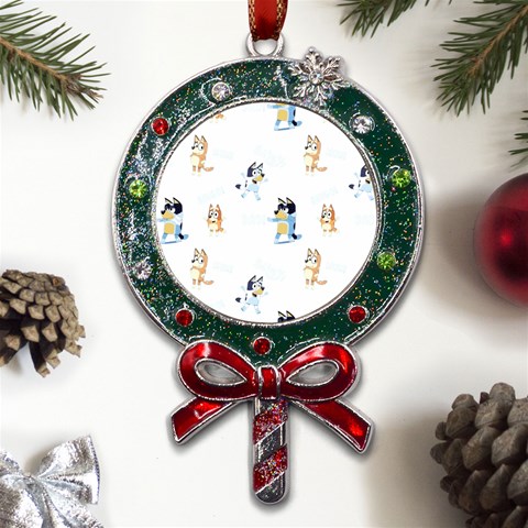 Bluey, Bluey merch, Bluey pattern, Bluey Bluey, bingo, Bluey design, bluey dog Metal X Mas Lollipop with Crystal Ornament from ArtsNow.com Front