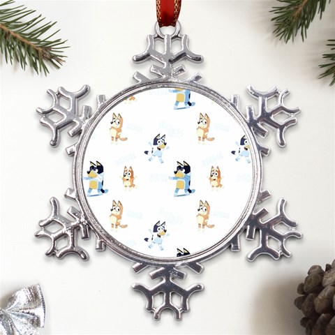 Bluey, Bluey merch, Bluey pattern, Bluey Bluey, bingo, Bluey design, bluey dog Metal Large Snowflake Ornament from ArtsNow.com Front