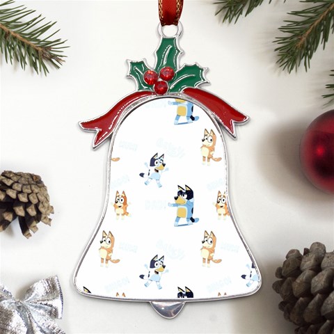 Bluey, Bluey merch, Bluey pattern, Bluey Bluey, bingo, Bluey design, bluey dog Metal Holly Leaf Bell Ornament from ArtsNow.com Front
