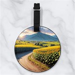 Sunflowers Flowers Nature Nappa Leather Luggage Tag Round