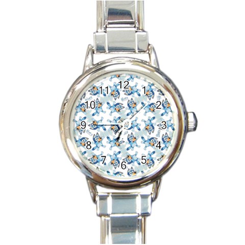 Bluey, Bluey merch, Bluey pattern, Bluey Bluey, bingo, Bluey design, bluey dog Round Italian Charm Watch from ArtsNow.com Front