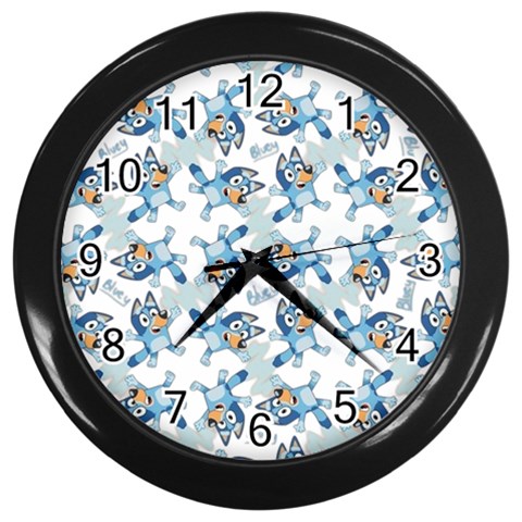 Bluey, Bluey merch, Bluey pattern, Bluey Bluey, bingo, Bluey design, bluey dog Wall Clock (Black) from ArtsNow.com Front