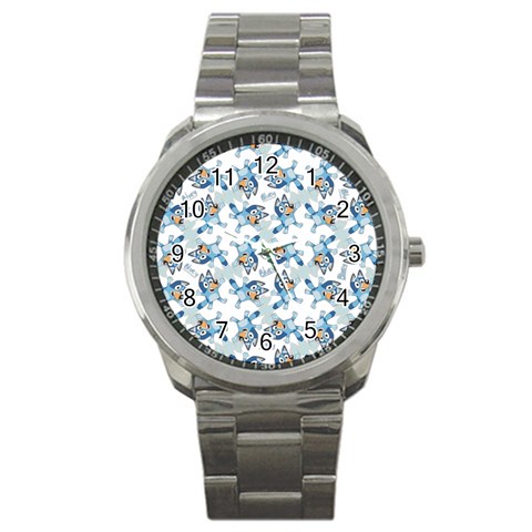 Bluey, Bluey merch, Bluey pattern, Bluey Bluey, bingo, Bluey design, bluey dog Sport Metal Watch from ArtsNow.com Front