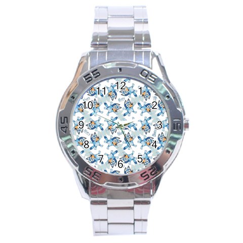 Bluey, Bluey merch, Bluey pattern, Bluey Bluey, bingo, Bluey design, bluey dog Stainless Steel Analogue Watch from ArtsNow.com Front