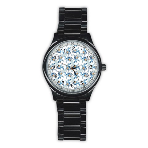 Bluey, Bluey merch, Bluey pattern, Bluey Bluey, bingo, Bluey design, bluey dog Stainless Steel Round Watch from ArtsNow.com Front