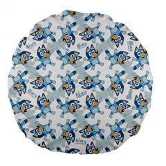 Bluey, Bluey merch, Bluey pattern, Bluey Bluey, bingo, Bluey design, bluey dog Large 18  Premium Flano Round Cushions from ArtsNow.com Front