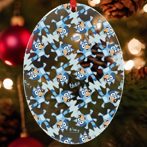 Bluey, Bluey merch, Bluey pattern, Bluey Bluey, bingo, Bluey design, bluey dog UV Print Acrylic Ornament Oval from ArtsNow.com Front