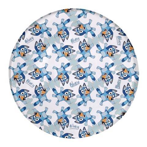 Bluey, Bluey merch, Bluey pattern, Bluey Bluey, bingo, Bluey design, bluey dog Round Glass Fridge Magnet (4 pack) from ArtsNow.com Front