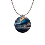 Ocean Sea Waves 1  Button Necklace