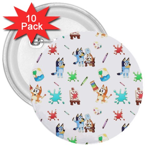 Bluey, Bluey merch, Bluey pattern, Bluey Bluey, bingo, Bluey design, bluey dog 3  Buttons (10 pack)  from ArtsNow.com Front