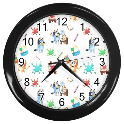 Bluey, Bluey merch, Bluey pattern, Bluey Bluey, bingo, Bluey design, bluey dog Wall Clock (Black) from ArtsNow.com Front