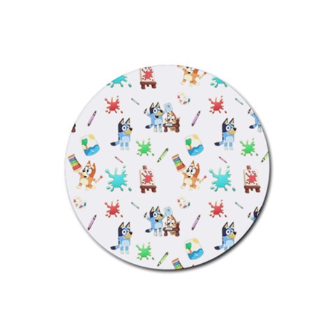 Bluey, Bluey merch, Bluey pattern, Bluey Bluey, bingo, Bluey design, bluey dog Rubber Round Coaster (4 pack) from ArtsNow.com Front