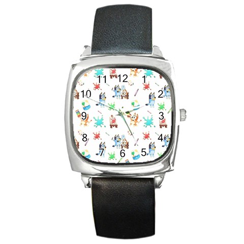 Bluey, Bluey merch, Bluey pattern, Bluey Bluey, bingo, Bluey design, bluey dog Square Metal Watch from ArtsNow.com Front
