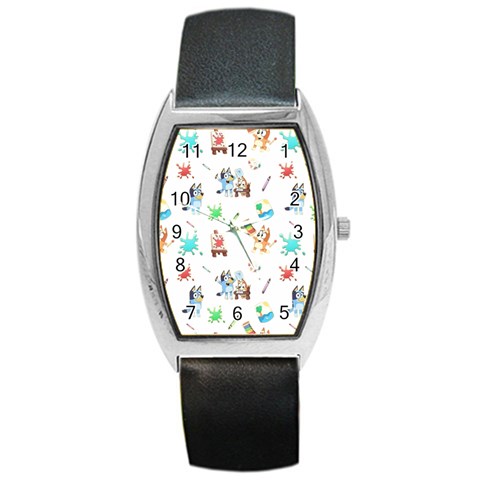 Bluey, Bluey merch, Bluey pattern, Bluey Bluey, bingo, Bluey design, bluey dog Barrel Style Metal Watch from ArtsNow.com Front