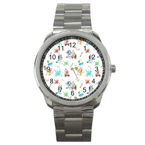Bluey, Bluey merch, Bluey pattern, Bluey Bluey, bingo, Bluey design, bluey dog Sport Metal Watch from ArtsNow.com Front