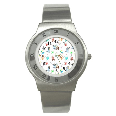 Bluey, Bluey merch, Bluey pattern, Bluey Bluey, bingo, Bluey design, bluey dog Stainless Steel Watch from ArtsNow.com Front
